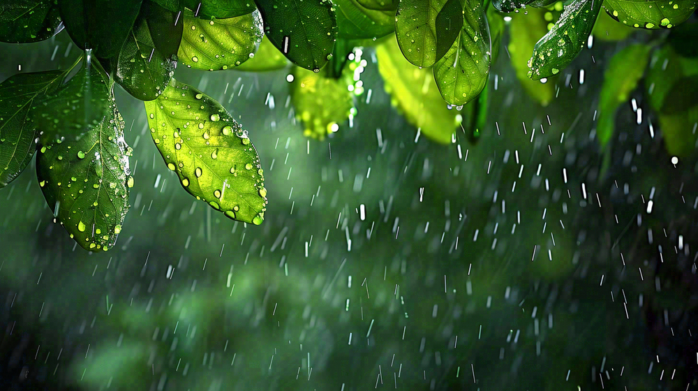 春天雨水森林植物的雨滴谷雨摄影图