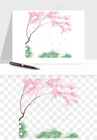 手绘浪漫花树桃花树png免抠