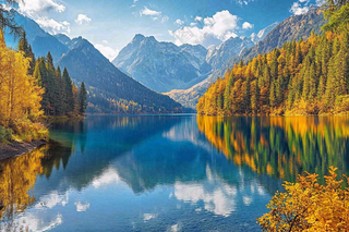 大自然风光风景高山森林湖泊摄影图