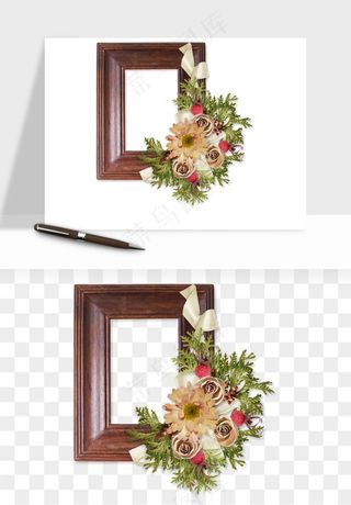 复古花卉相框欧式png免抠