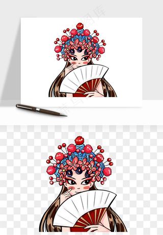 手绘国潮女性人物插画png免抠