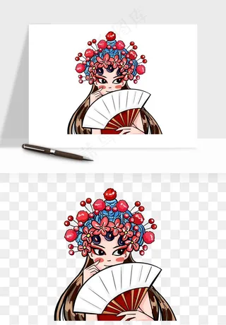 手绘国潮女性人物插画png免抠