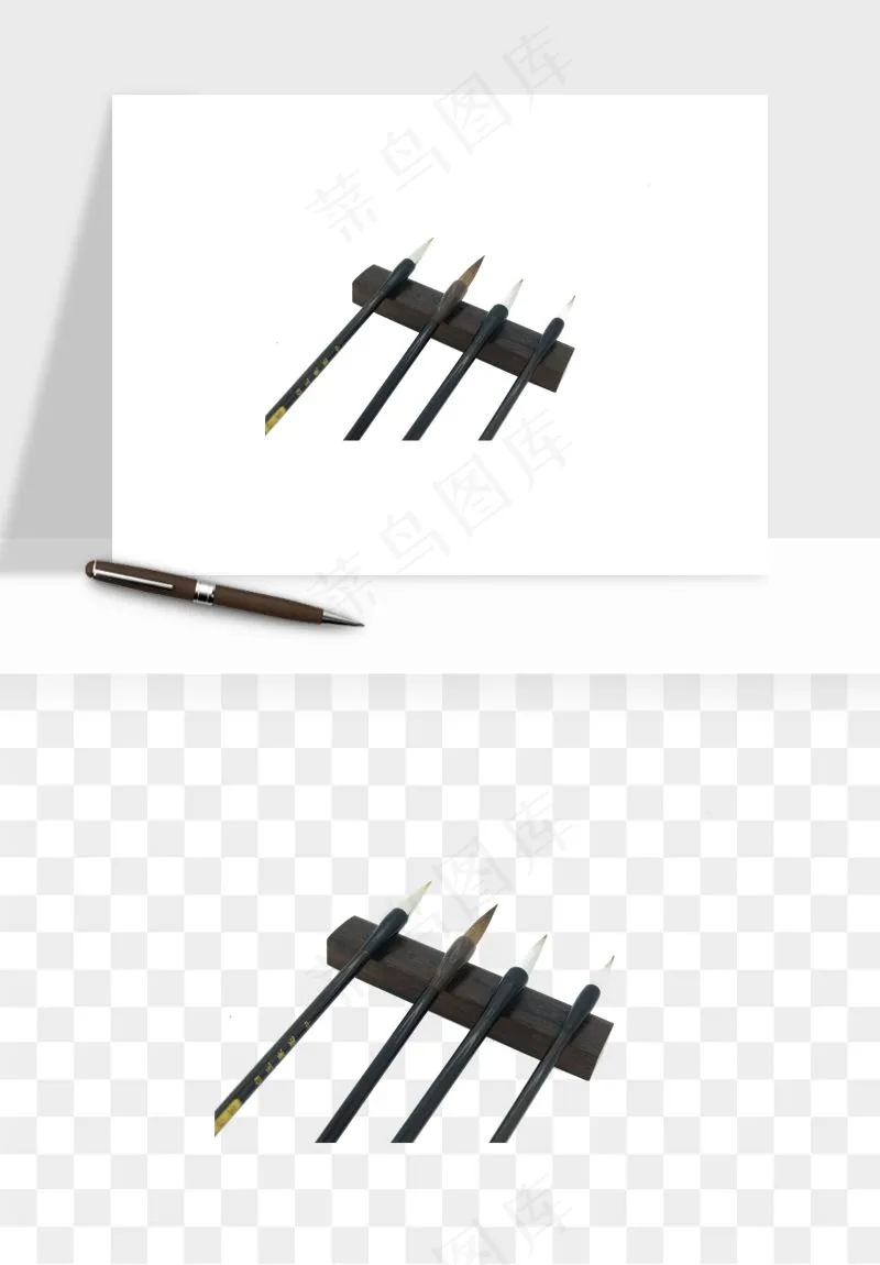 中式砚台毛笔书法png免抠