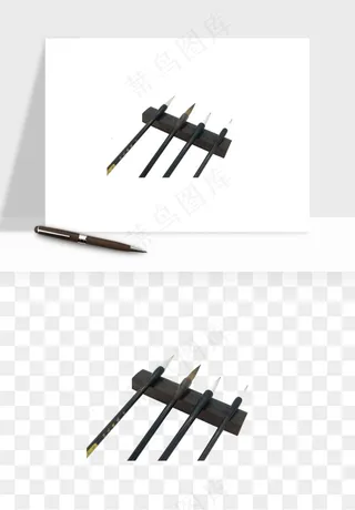 中式砚台毛笔书法png免抠