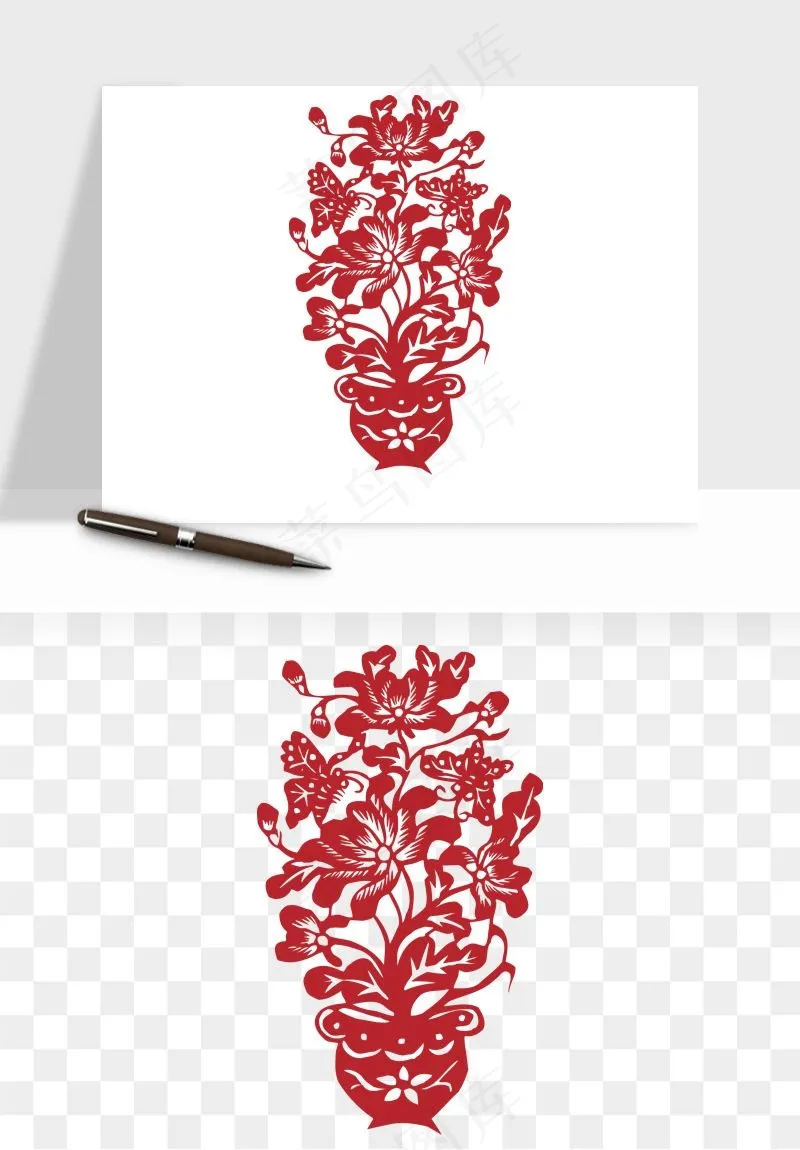传统剪纸植物花卉png免抠