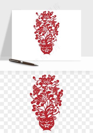 传统剪纸植物花卉png免抠
