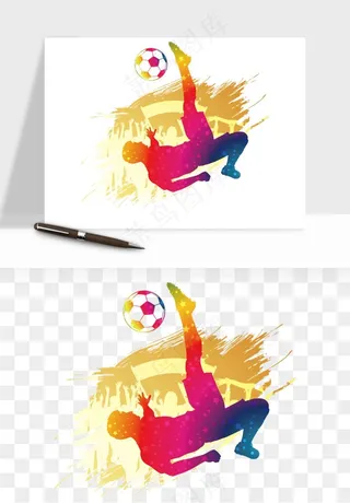 手绘踢足球运动人物png免抠