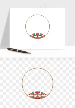 国潮风祥云浪花圆形矩形边框png免抠