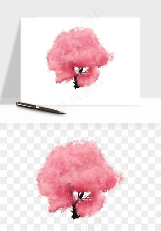 手绘浪漫花树桃花树png免抠