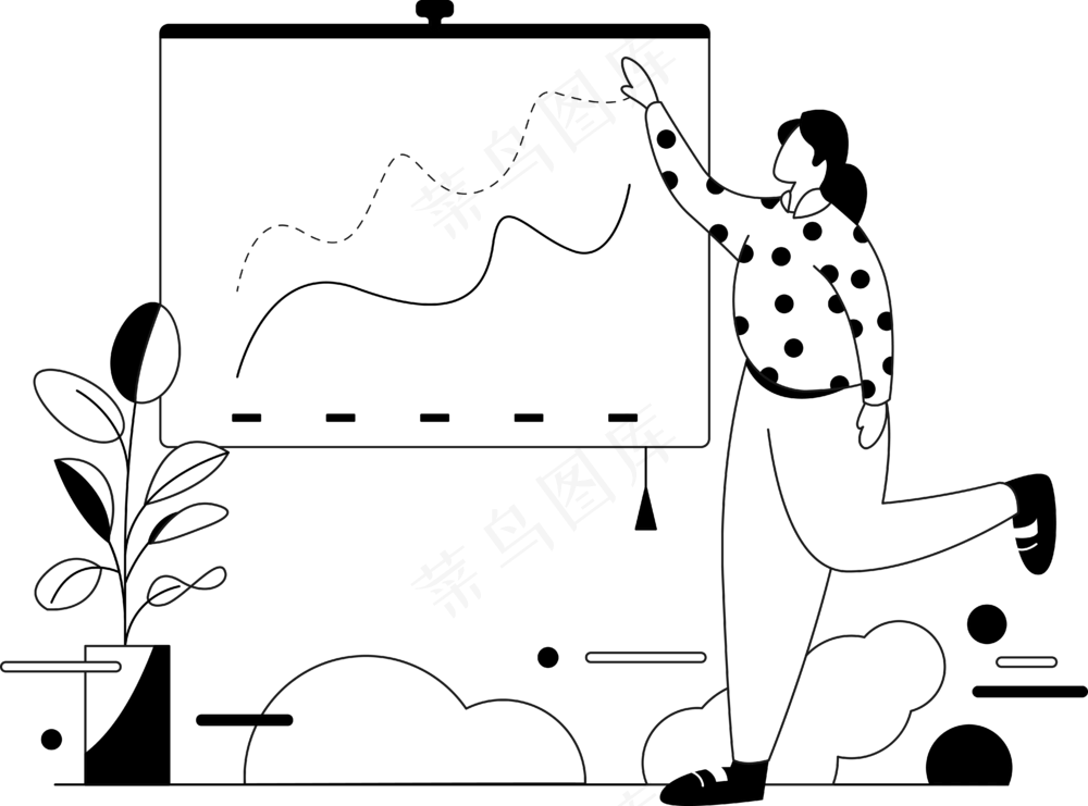 一个女生做幻灯片展示讲演 单色扁平商务插画