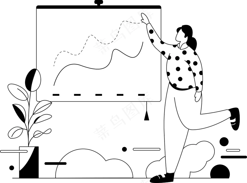 一个女生做幻灯片展示讲演 单色扁平商务插画