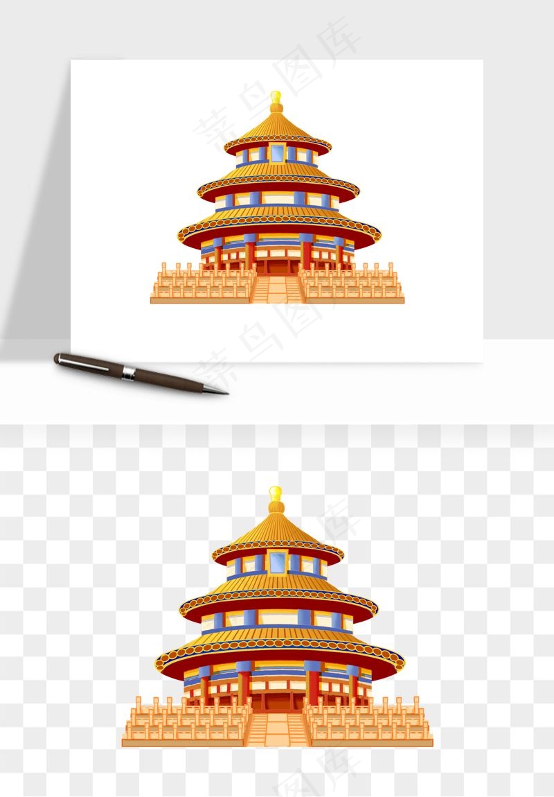 国潮风古建筑古楼古塔鼓楼psd,png免抠图