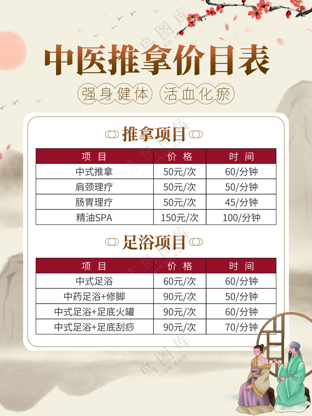 中医推拿价目表