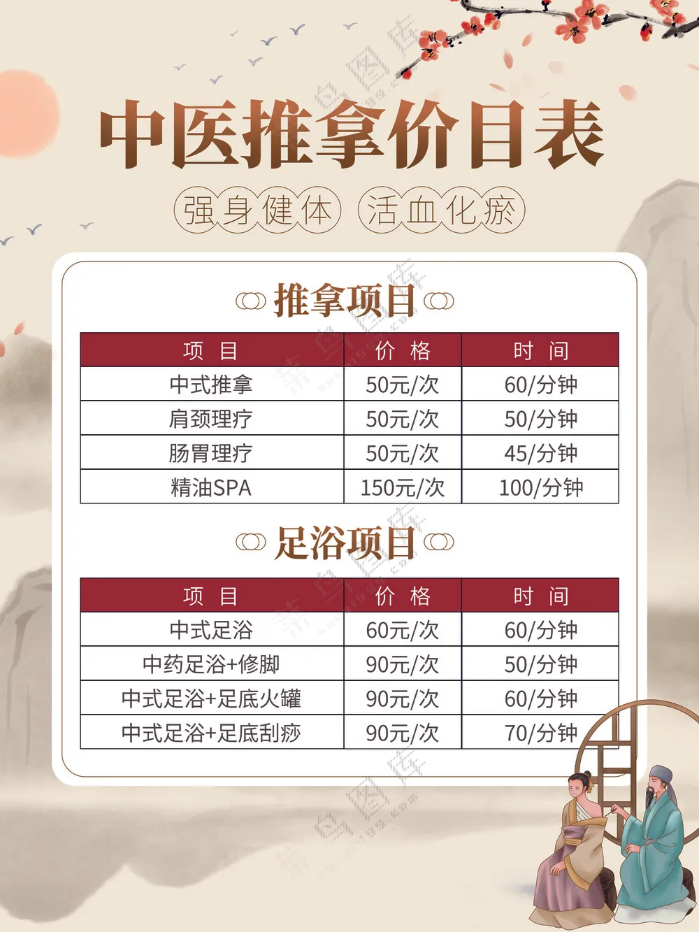 中医推拿价目表