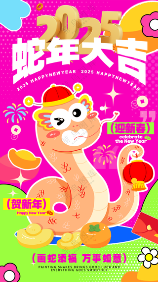 2025海报漫画风2025蛇年海报2025新年海报春节海报新春海报