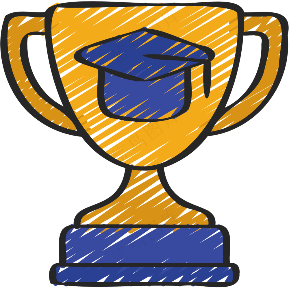 奖杯 博士帽 铅笔手绘图标icon