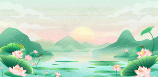 秋天插画风景处暑背景