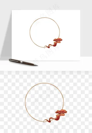 国潮风祥云浪花圆形矩形边框png免抠