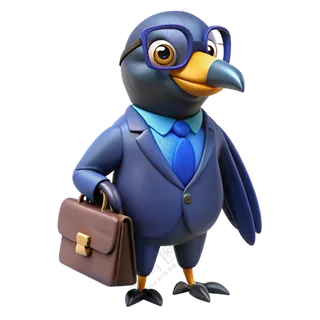 立体3D商务装鸟 乌鸦 免扣素材 PNG 透明背景
