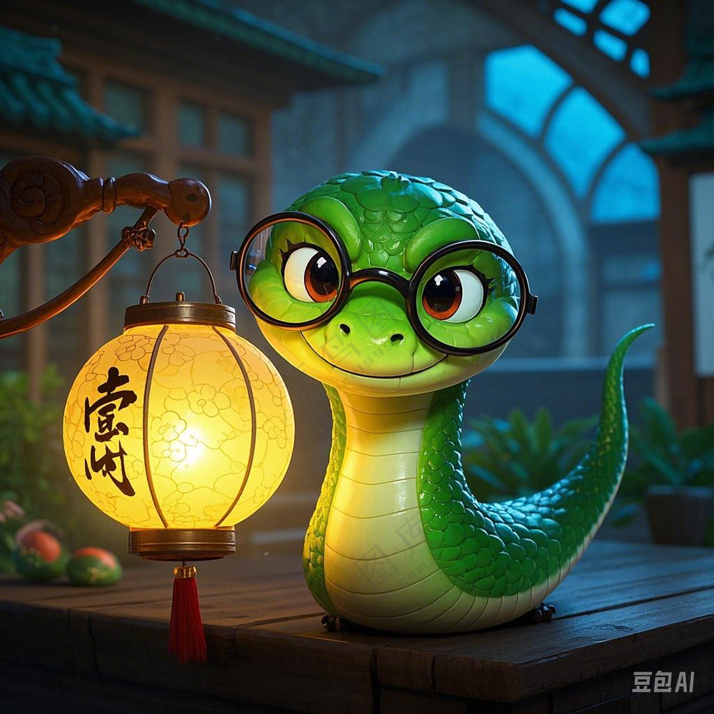 蛇年 春节装饰 青蛇 生成中国风图片 (3)