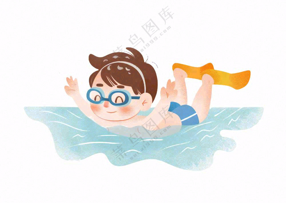 水里游泳的男孩学生运动人物插画免抠