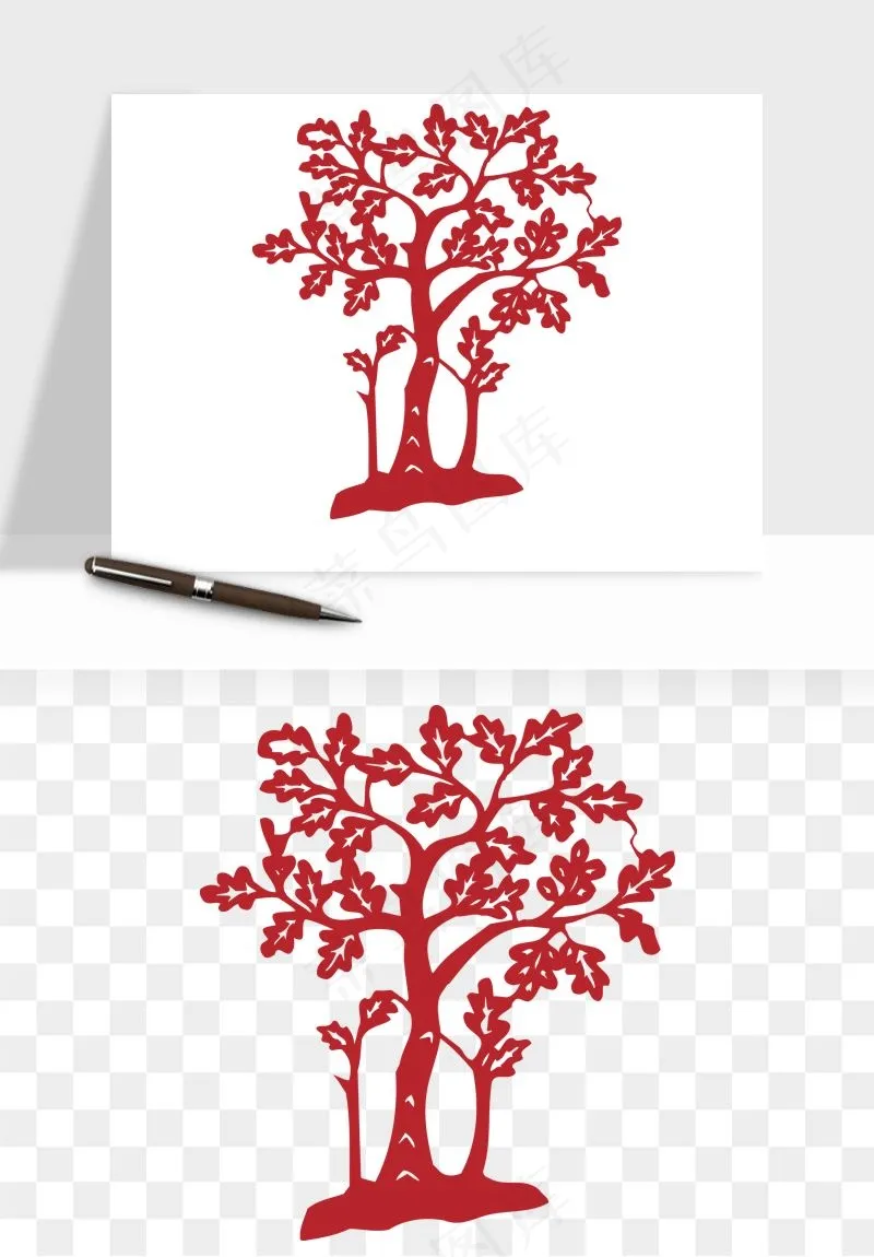 传统剪纸植物花卉png免抠