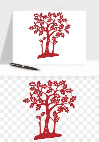 传统剪纸植物花卉png免抠