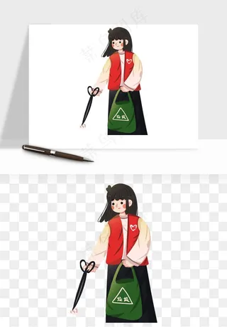 手绘志愿者人物插画png免抠