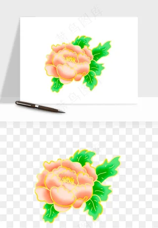 手绘国潮牡丹花花卉图案png免抠