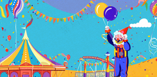 卡通插画马戏团小丑搞怪娱乐快乐表演愚人节插画背景