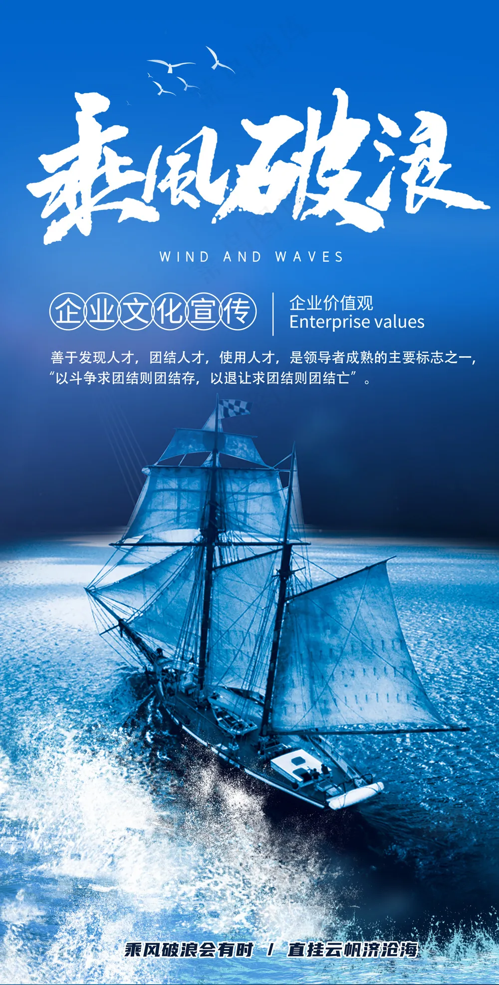 蓝色乘风破浪企业文化励志海报