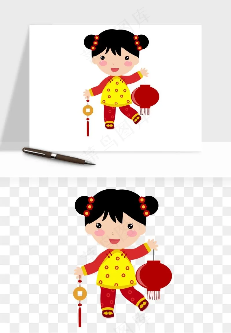 手绘福娃小孩喜庆png免抠