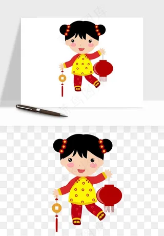 手绘福娃小孩喜庆png免抠