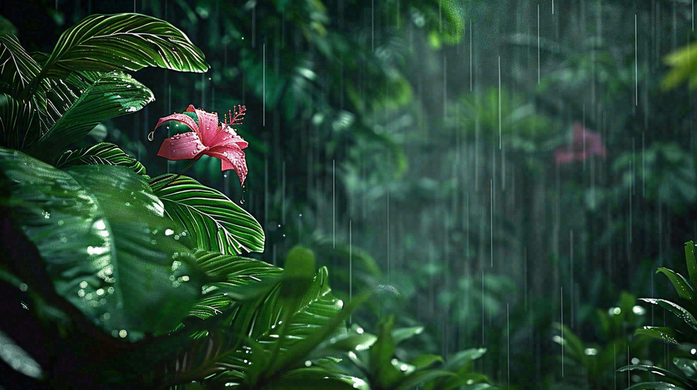 春天雨水森林植物的雨滴谷雨摄影图