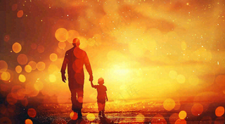 父亲节爸爸和孩子剪影亲情温馨插画背景