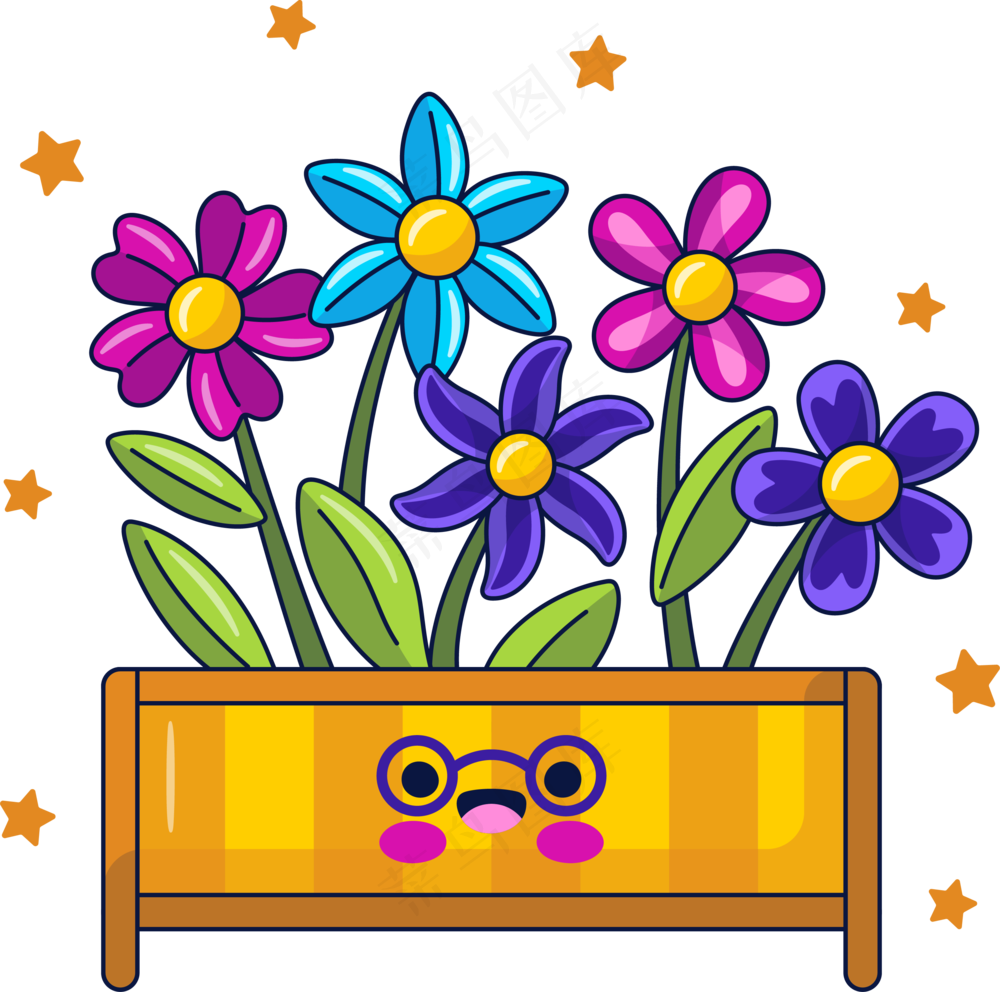 木框鲜花盆栽 美式多巴胺插画 免抠透明底