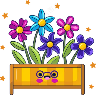 木框鲜花盆栽 美式多巴胺插画 免抠透明底