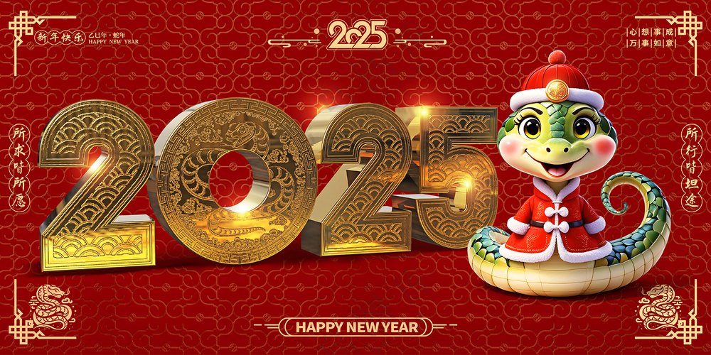 创意2025蛇年喜庆展板