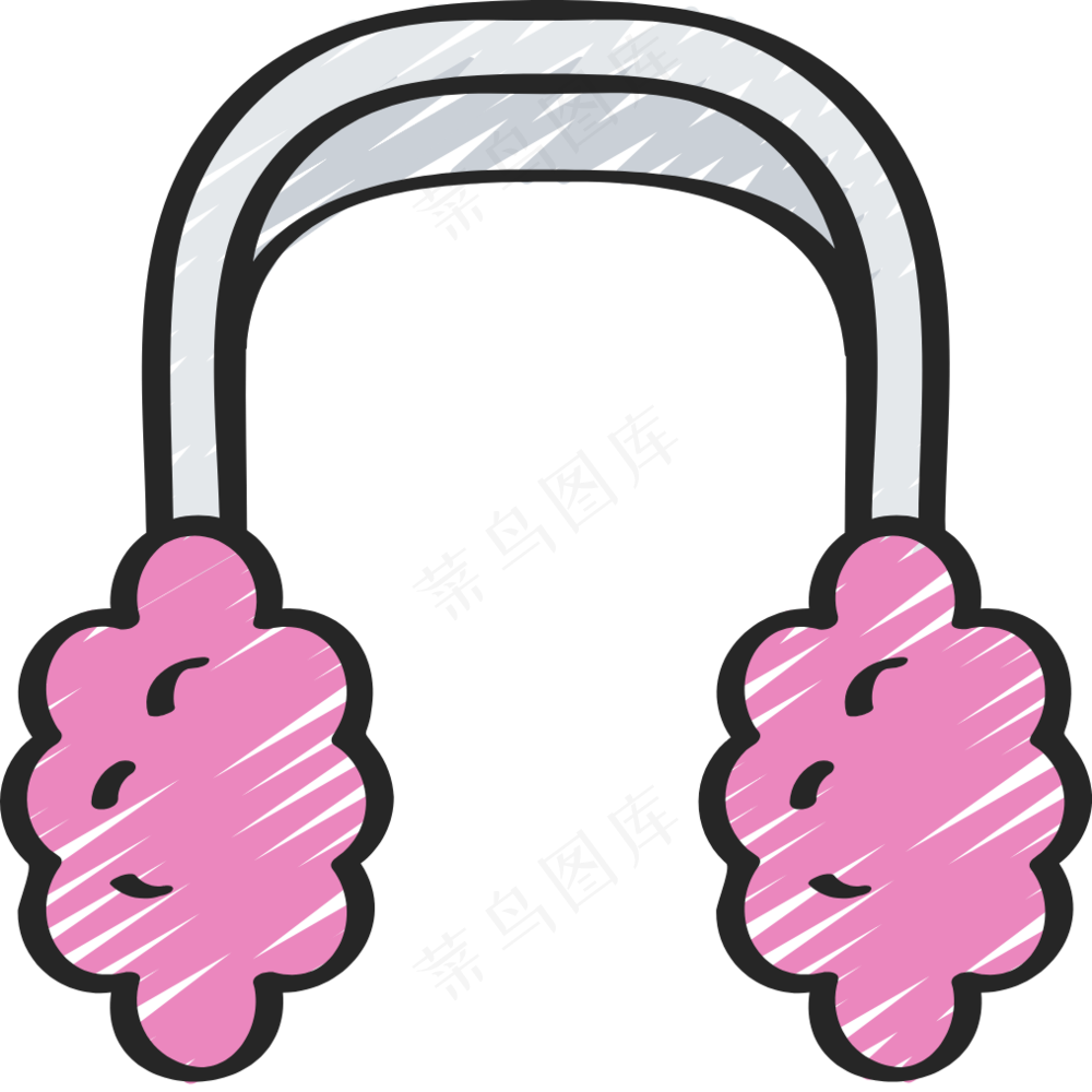 毛茸茸粉色耳罩 耳暖 铅笔手绘图标icon