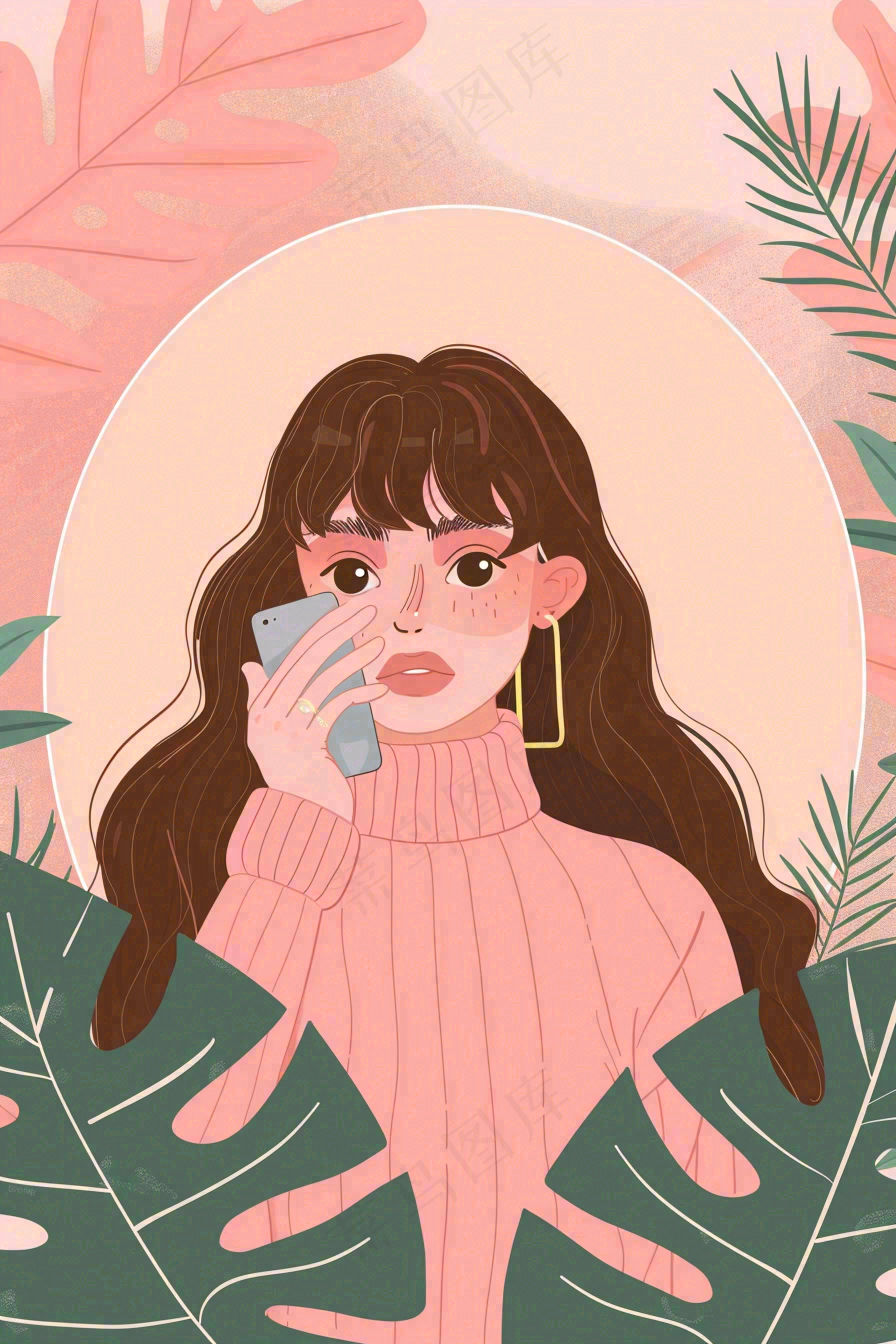 粉色ins时尚女生节绿植女神节妇女节小清新插画背景