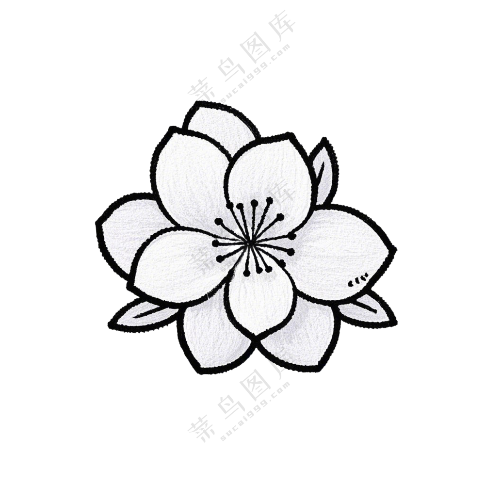 桃花枝条黑白简笔画春分免扣图