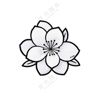 桃花枝条黑白简笔画春分免扣图