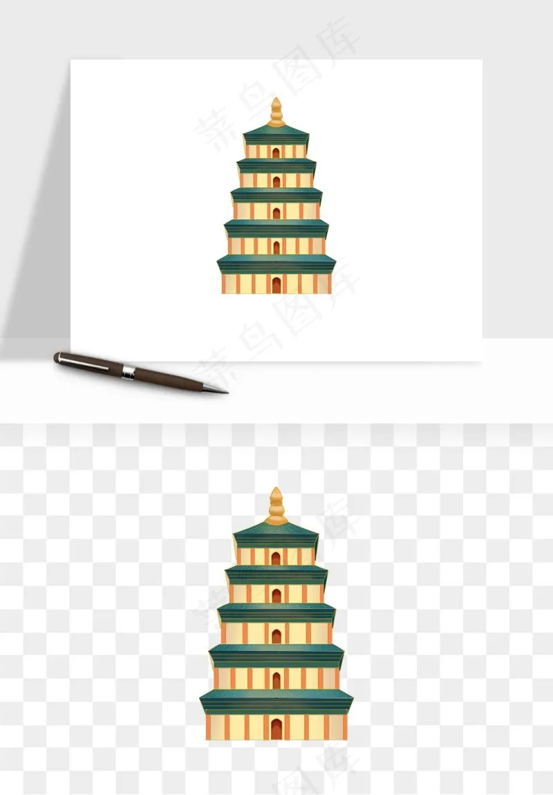 国潮高塔古塔楼建筑png免抠