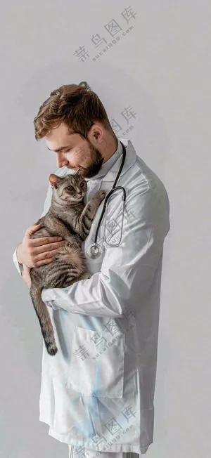 萌宠宠物医院医生抱着猫咪摄影图背景