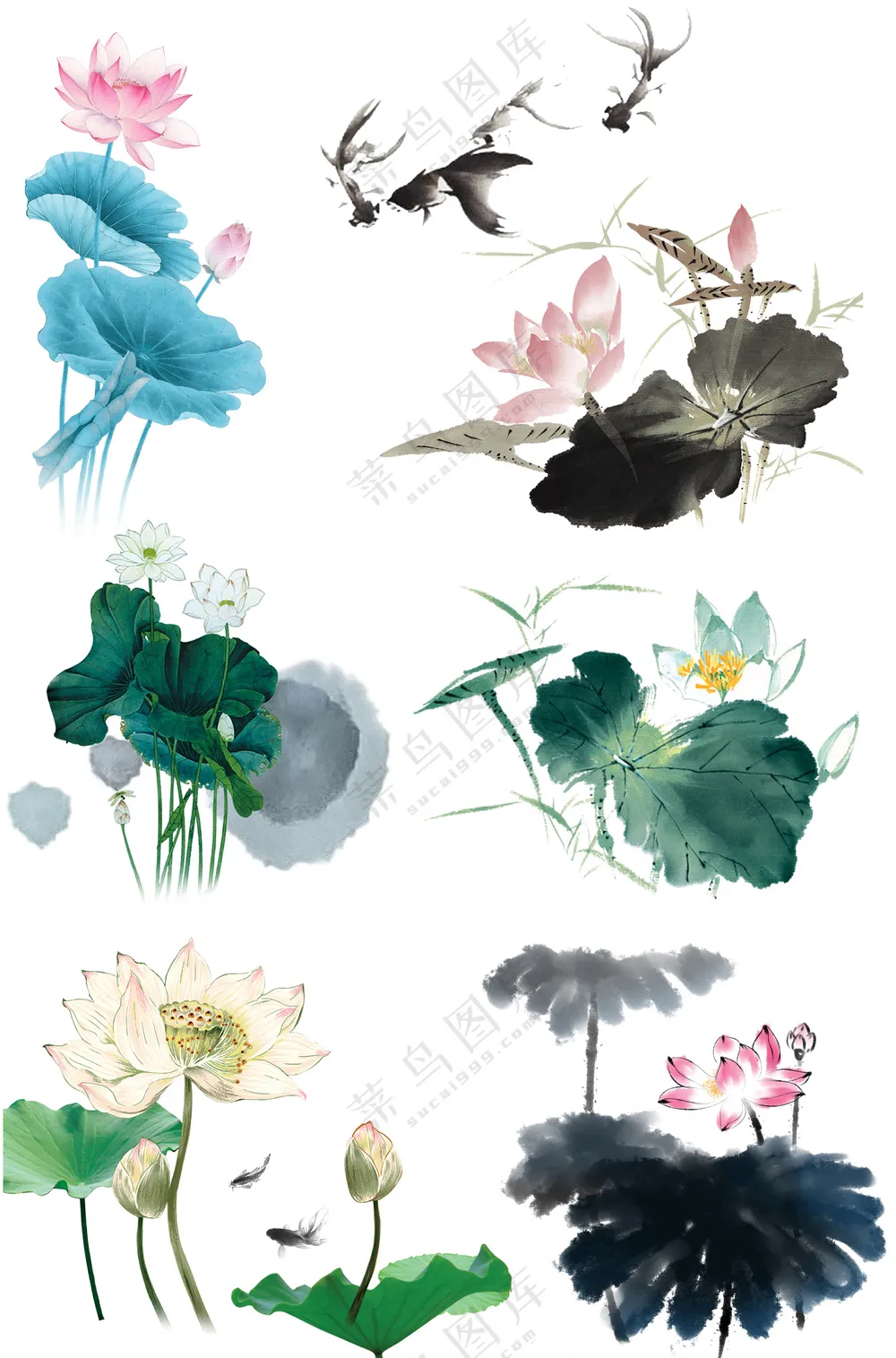 水墨荷花国画插画元素大合集