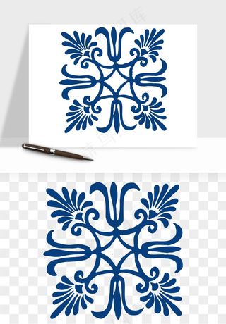 青花瓷花纹花卉图案png免抠