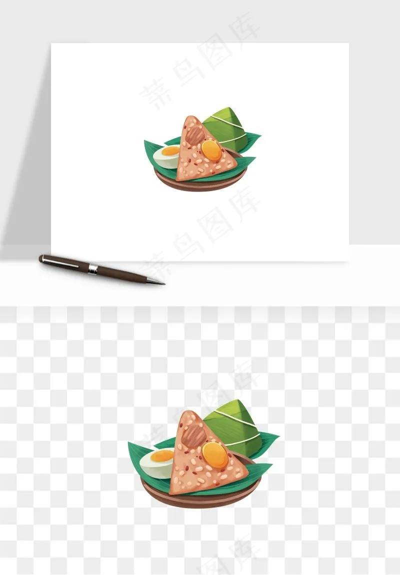 国潮粽子手绘肉粽png免抠