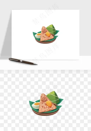 国潮粽子手绘肉粽png免抠