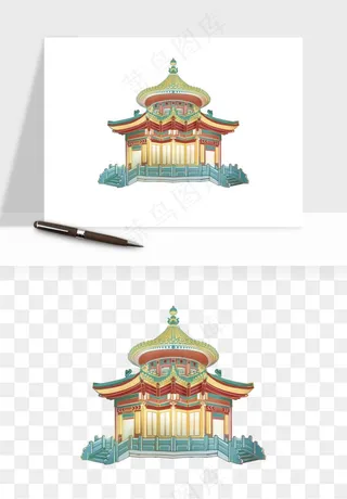 国潮风古建筑古楼古塔鼓楼psd,png免抠图