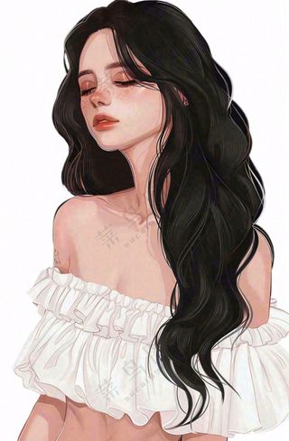 白色衣服的长头发少女美丽人物卡通插画免抠